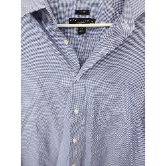 Lot Of 2 Pronto Uomo Checkered Dress Shirt Long Sleeve Button Up Mens 18 32/33 - Picture 5 of 9